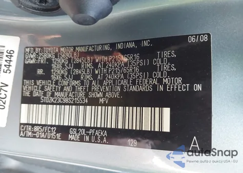 2008 Toyota Sienna Le from USA, damaged, VIN 5TDZK23C98S215534